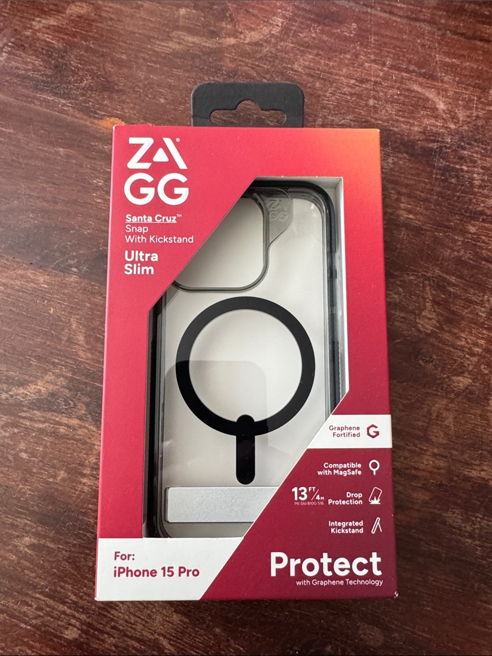 ZAGG Santa Cruz Ultra Slim iPhone 15 Pro Case in Clear with Black MagSafe Ring